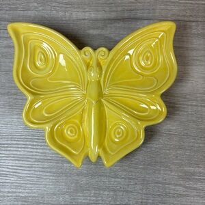 Vintage 70s Yellow Butterfly Dish Ceramic MCM Retro Trinket